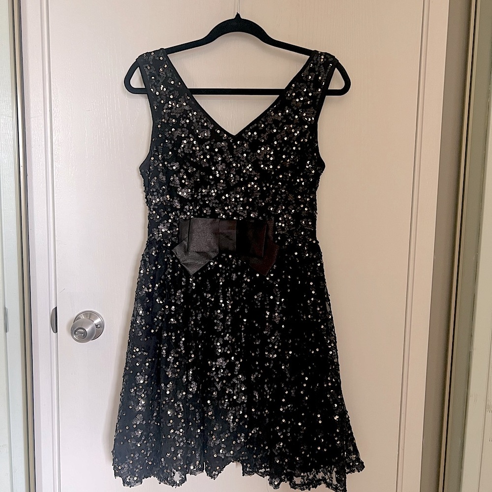 Vneck Sequenced Dress in Black